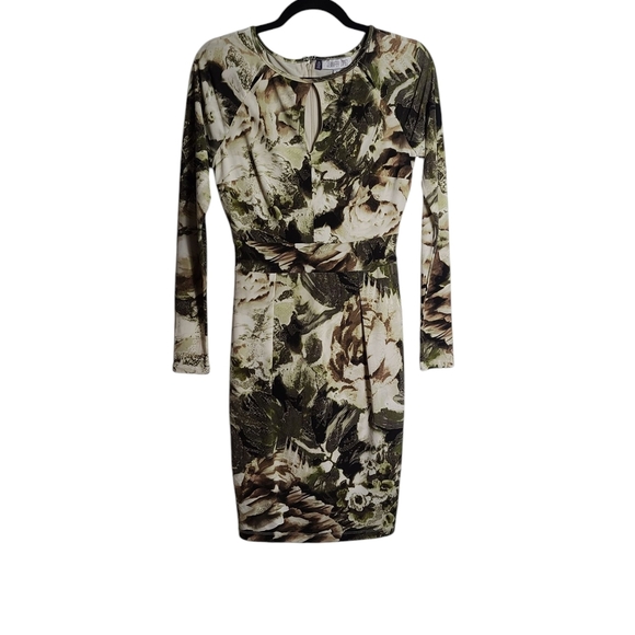 JENNIFER LOPEZ Green and Brown Bodycon Long Sleeve Dress Size Small - Picture 1 of 14